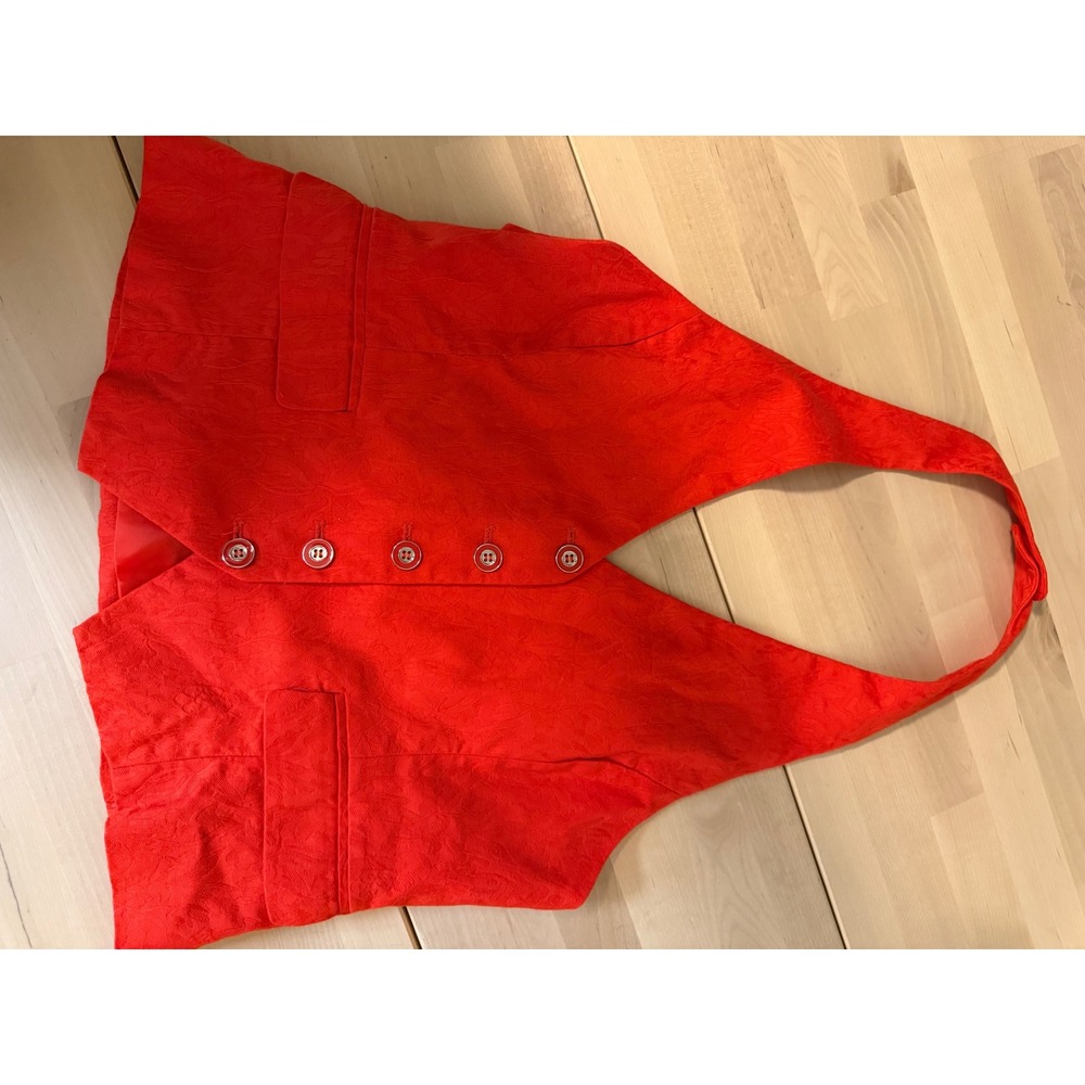 NWT NY Collection Red Jacquard V Neck Sleeveless Button Front Vest Size 8 - Picture 9 of 10